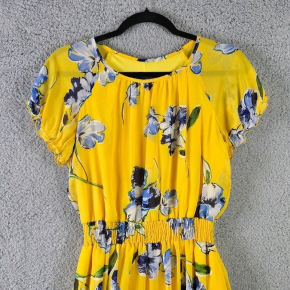 Womens Floral Asymmetrical Chiffon Dress 8 Butter Yellow Country Boho Bloomcore - Picture 2 of 9